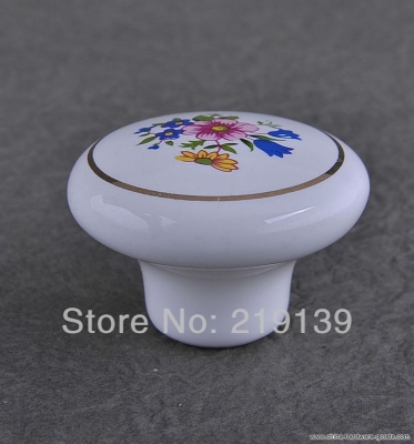flower single hole ceramic furniture kitchen cabinet hardware drawer porcelain knobs and pulls cupboard handles