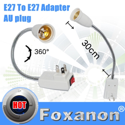 foxanon brand ac power to e27 30cm led light bulb flexible extend adapter socket with switch,au plug in socket adapter 10pcs/lot