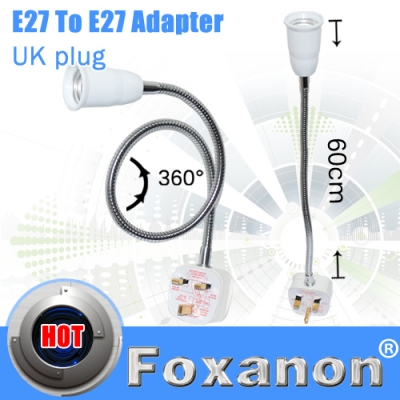 foxanon brand ac power to e27 60cm led light bulb flexible extend adapter socket with switch,uk plug socket adapter 10pcs/lot