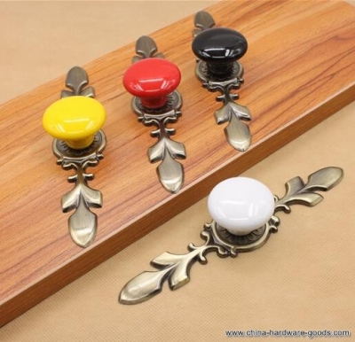 high grade zinc alloy drawer pulls colorful ceramic furniture knobs cabinet cupboard wardrobe pull handle hardware [Door knobs|pulls-2129]