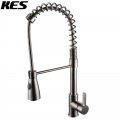 kes l6907-2 brass single handle high arc spring pull down kitchen faucet with swivel spout, chrome/brushed nickel