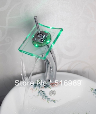 l023 mixer tap high-brightness led glass waterfall bathroom basin sink modern faucet