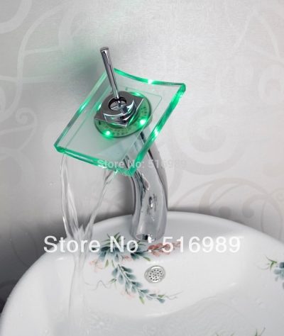 l023 mixer tap high-brightness led glass waterfall bathroom basin sink modern faucet [led-faucet-5492]
