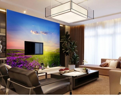 lavender landscape 3d large po murals wallpaper for living room,flowers murals
