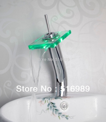 leaf1506 single handle chrome brass faucet 3 colors led faucet glass faucet mixer tap basin faucet