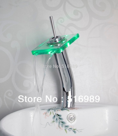 leaf1506 single handle chrome brass faucet 3 colors led faucet glass faucet mixer tap basin faucet [led-faucet-5493]