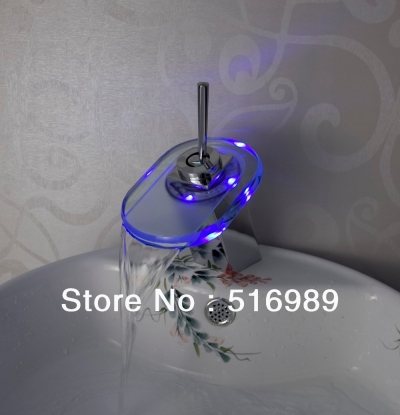 led rgb bathroom sink faucet waterfall deck mount basin chrome 3 colors led battery power bathroom mixer tap sink chrome tree500 [led-faucet-5508]