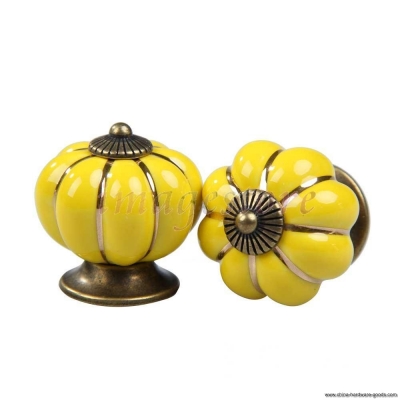lufy 2pcs yellow pumpkin ceramic door cabinet cupboard drawer knobs pull handles [Door knobs|pulls-2160]