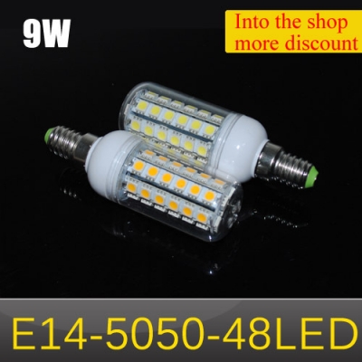 new ultra brightness led lamps e14 48leds light 220v chip smd 5050 9w energy efficieng corn led bulb 4pcs/lot
