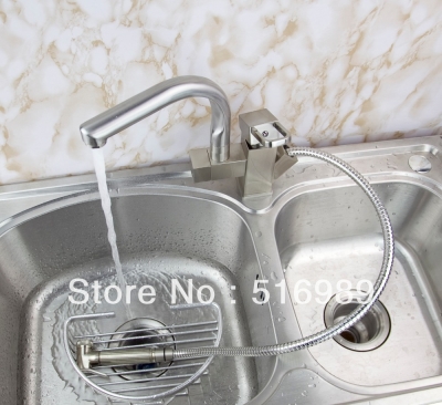 nickel brushed double handles 360 degree swivel kitchen tap faucet pull out chrome polished basin mixer brass tree5