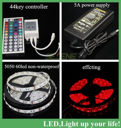 rgb led strip 5m 60led 5050 smd non-waterproof 44 key ir remote controller 12v 5a flexible light led tape home decoration lamps [smd5050-8733]