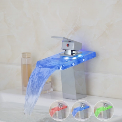 single handle short led light waterfall bathroom glass chrome 8002/26 deck mounted sink wash basin torneira tap mixer faucet