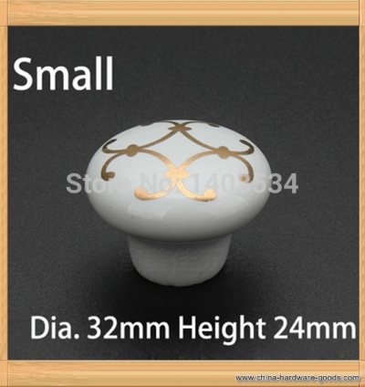 single hole ceramic small knob kitchen furniture modern knob drawer pulls printed golden flower