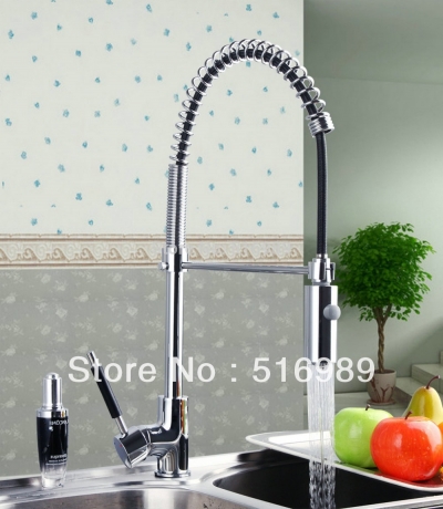 spring kitchen faucet swivel spout single handle pull out spray sink chrome with push button pull down kitchen faucets ds-8538 [kitchen-led-4244]