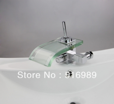 wall mount great glass bathroom basin & kitchen sink waterfall chrome faucet cp 11