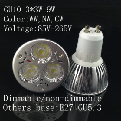 wholes 50pcs/lot 9w led lamp dimmable gu10 high power led spotlight led bulb