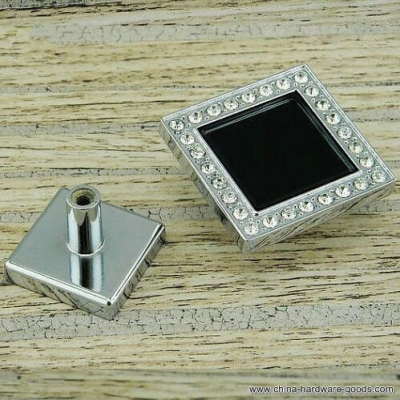 1.2" square glass crystal dresser knob shiny silver drawer kitchen cabinet knob handle pull black chrome furniture knobs 31mm [Door knobs|pulls-2866]