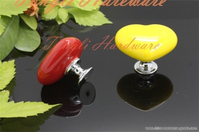 10 pcs/lot red and yellow vintage ceramic door knob/handle/pull(heart shape), for cabinet, locker and drawer,