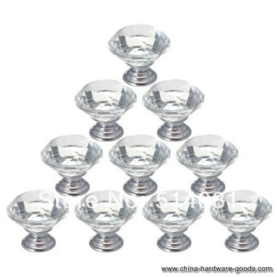 10pcs clear 30mm crystal glass diamond shape cabinet knob drawer pull handle kitchen [Door knobs|pulls-1559]