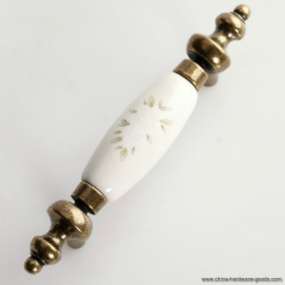 10pcs/lot white ceramic handle wardrobe door drawer handle with two little flower c,c: 76mm l:122mm [Door knobs|pulls-2478]
