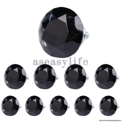 10x 40mm diamond shape crystal glass drawer cabinet pull handle knob black asaf