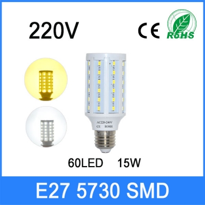 1pcs 15w 5730 5630 smd high power e27 led wall lamps ac 220v 240v corn led bulb pendant lights 60leds chandeliers ceiling light [e27-led-bulbs-3201]
