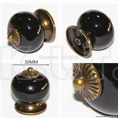 1pcs retro ceramic bedroom door cabinet cupboard drawer knob pull handle black [Door knobs|pulls-1126]