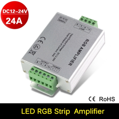 2015 new dc power 12v 24v input 12a repeater aluminum case controller rgb amplifier for smd 3528 5050 led strip light box [led-strip-accessorries-6260]
