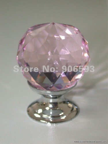 20pcs/lot 30mm pink crystal knob with chrome zinc base