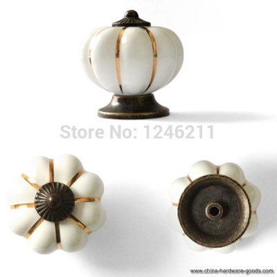 40mm white 10pcs cute pumpkin ceramic knobs pulls kitchen kids cabinets dresser drawer handles [Door knobs|pulls-281]