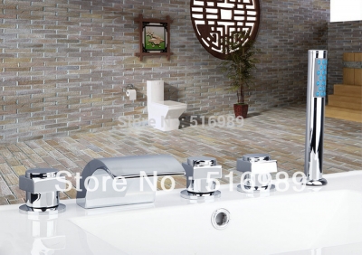 5pcs deck mounted waterfall with handheld shower bathtub faucet basin mixer tap set ds-11bb2 [3-pcs-bathtub-faucet-set-582]