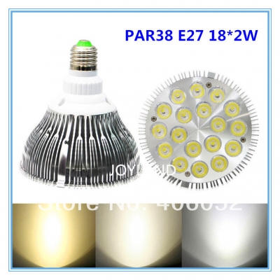 8pcs/lot whole high power 18x2w e27 36w par 38 par38 warm white pure white led light bulb lamp lighting 85-256v
