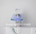 deck mount led color chaning basin vessel sink faucet waterfall glass spout mixer tap led828