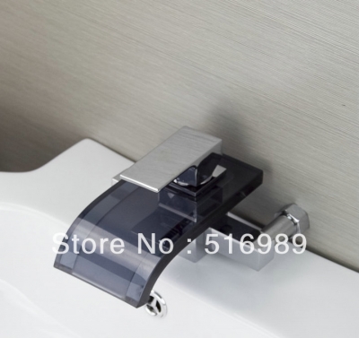 glass new chrome bathroom waterfall single handle 1 holes wall mount face basin faucet hejia34