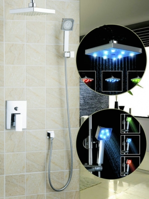 hello 57702a ceilling mounted rainfall shower faucet set led light 8" abs square shower head bathroom torneira mixer tap faucet