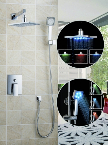 hello new bathroom led shower chuveiro set 3 color 8" shower head 50218-43a rainfall shower head set wall mount