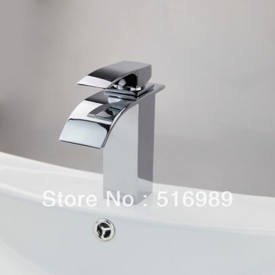 luxury new& s waterfall spout brass chrome single handle bathroom sink faucet mixer tap basin faucet f6101-11 [waterfall-spout-faucet-9495]