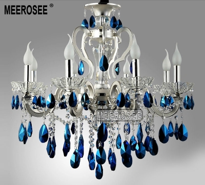 modern silver crystal chandelier light blue crystal lustre light suspension hanging lamp fixture for foyer lobby md8453 l8 [alloy-chandeliers-1149]