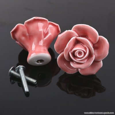 pink vintage rose flower ceramic room decor door knobs cabinet drawer kitchen cupboard pull handle