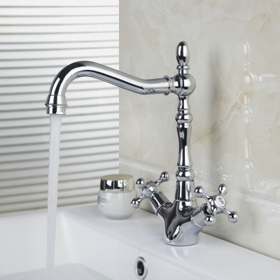 polished chrome 2 handles swivel and cold mixer bathroom faucet tap brass basin faucet bathroom sink mixer 8632-3/8