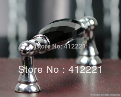 ship 10pcs/lot 128 mm pitch bridge zinc alloy handle in chrome faces black crystal handle pull for cupboard apartment door