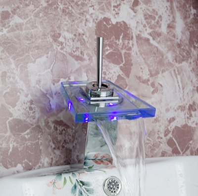 short single handle polished chrome led waterfall spout bathroom basin faucet sink mixer tap h1125 [led-faucet-5548]