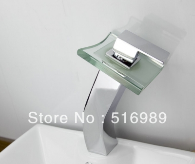single hole chrome finish centerset bathroom sink mixer tap basin faucet waterfall leon31 [glass-faucet-3691]