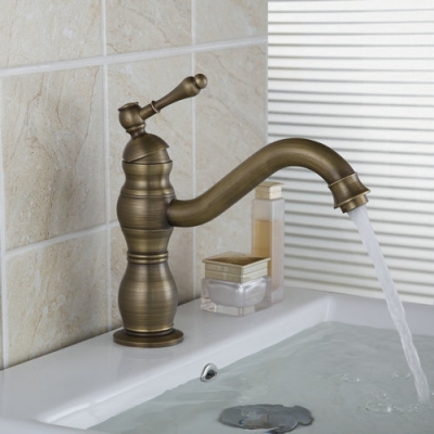 soild brass basin bathroom antique brass 92476 single handle deck mounted sink torneira tap mixer faucet [bathroom-mixer-faucet-1964]