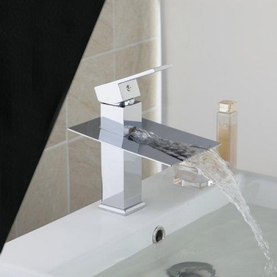 soild brass torneira new brand waterfall bathroom chrome deck mount jn6101 single handle wash basin sink vessel tap mixer faucet [waterfall-spout-faucet-9526]