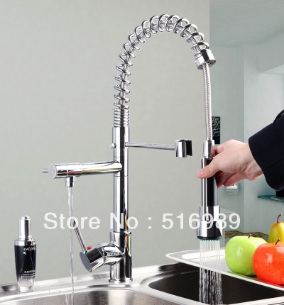 solid brass spring kitchen sink vessel faucet with two spouts ds-8525 [pull-up-amp-down-kitchen-8158]