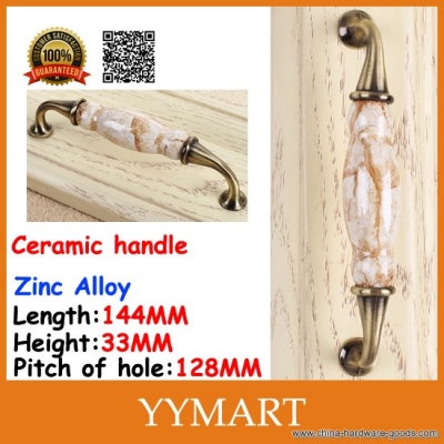 128mm zinc alloy marble ceramic handle cabinet knobs cupboard door pulls hardware furniture drawer qd9001 [Door knobs|pulls-1313]
