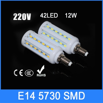 12w e14 ac 220v 240v led corn bulb high power lamps 5730 smd super brightness pendant lights 4pcs/lots [e14-led-bulbs-3193]