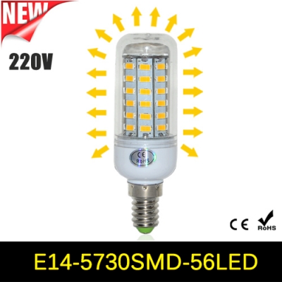 1pcs new arrival 56leds smd 5730 15w e14 led lamp bulb ac 220v 240v ultra bright 5730smd led corn light chandelier lighting [5730-56led-series-872]