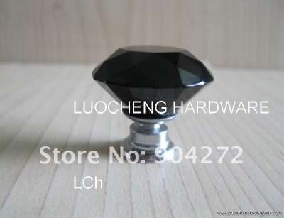 20pcs/lot 30mm black cut crystal knobs on a chrome zinc base [Door knobs|pulls-609]
